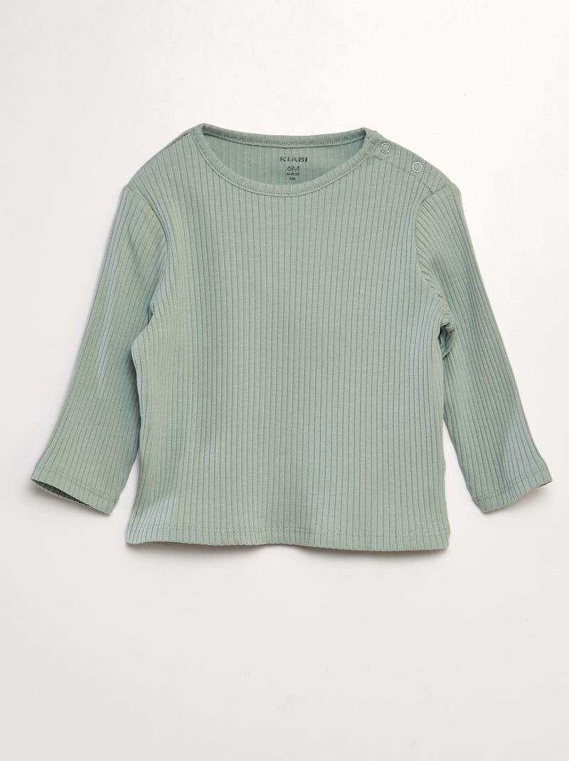 Lot de 2 t-shirts côtelés Noir/vert - Kiabi