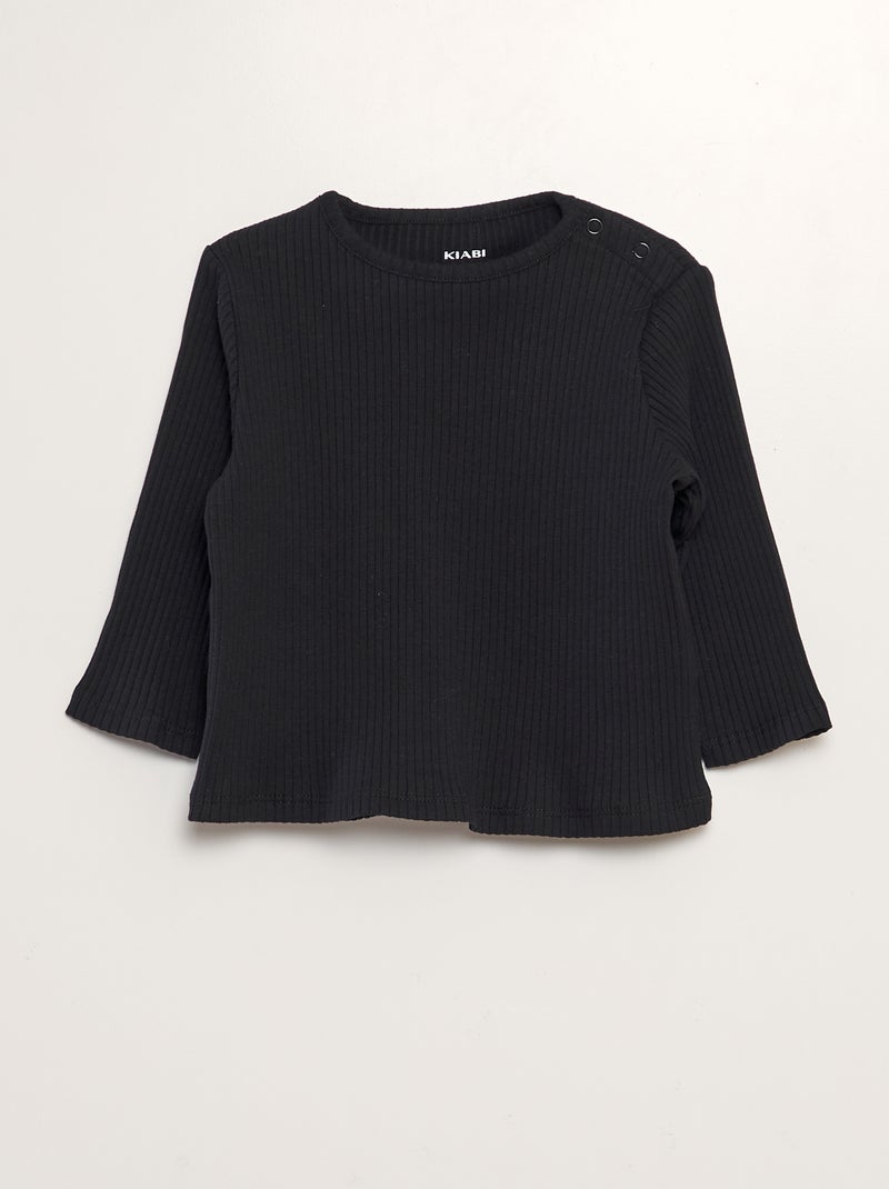 Lot de 2 t-shirts côtelés Noir/vert - Kiabi