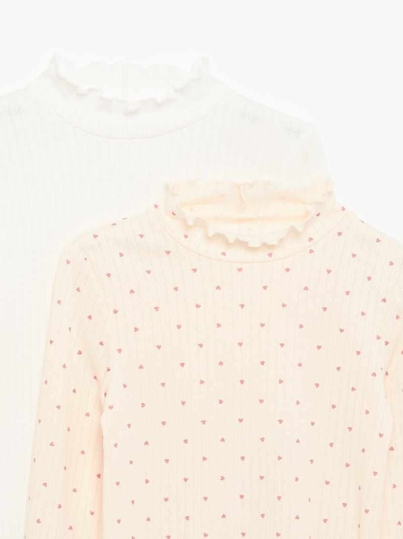 Lot de 2 T-shirts en maille fantaisie avec finitions ondulées Rose - Kiabi