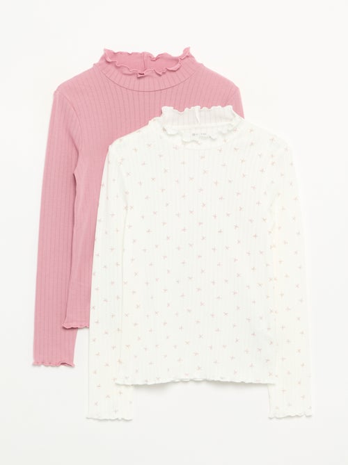 Lot de 2 T-shirts en maille fantaisie avec finitions ondulées - Kiabi