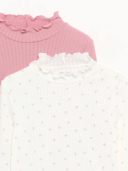 Lot de 2 T-shirts en maille fantaisie avec finitions ondulées - Kiabi
