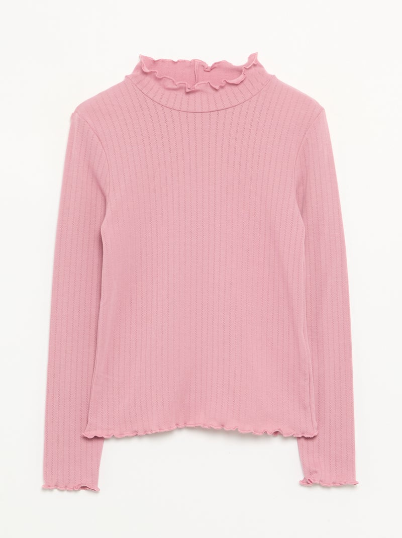 Lot de 2 T-shirts en maille fantaisie avec finitions ondulées Rose - Kiabi