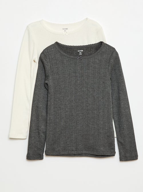 Lot de 2 t-shirts en maille pointelle à manches longues - Kiabi