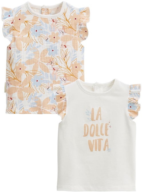 Lot de 2 t-shirts enfant manches courtes Praline - Kiabi Lot de 2 t-shirts enfant manches courtes Praline - Kiabi