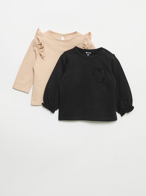Lot de 2 t-shirts manches longues en jersey coton - Kiabi