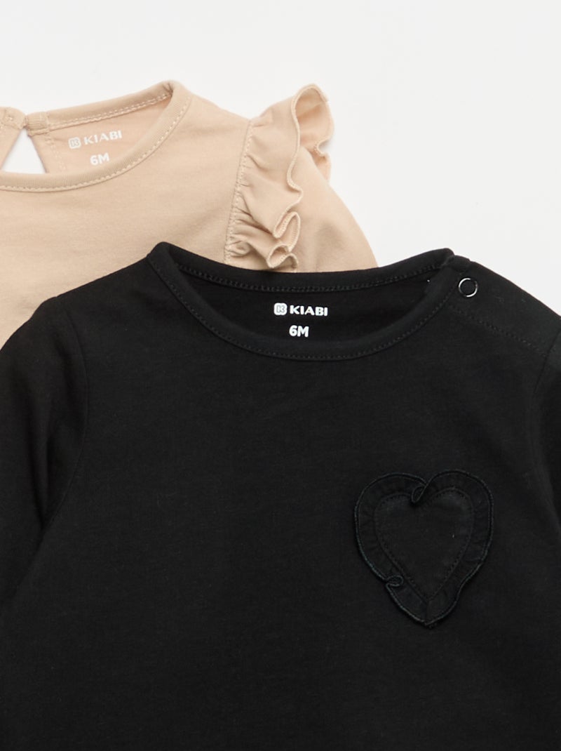 Lot de 2 t-shirts manches longues en jersey coton Beige - Kiabi