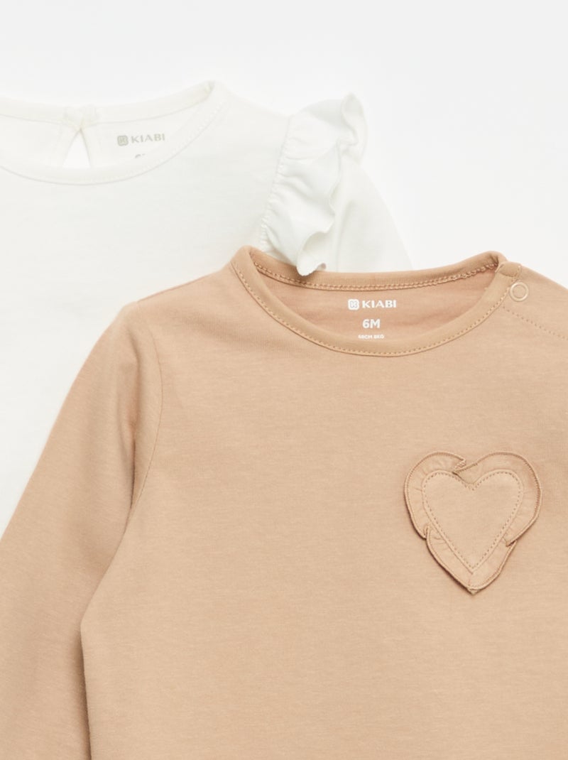Lot de 2 t-shirts manches longues en jersey coton Blanc - Kiabi