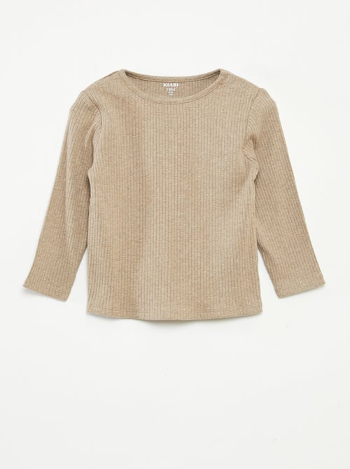 Lot de 2 t-shirts unis côtelés à manches longues - Kiabi