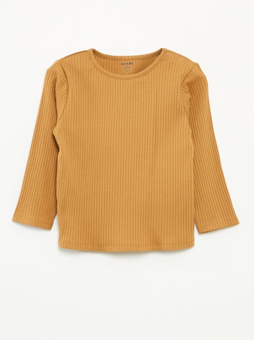 Lot de 2 t-shirts unis côtelés à manches longues - Kiabi