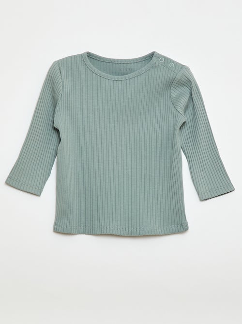 Lot de 2 t-shirts unis côtelés à manches longues - Kiabi Lot de 2 t-shirts unis côtelés à manches longues - Kiabi