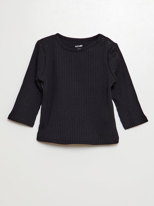 Lot de 2 t-shirts unis côtelés à manches longues - Kiabi