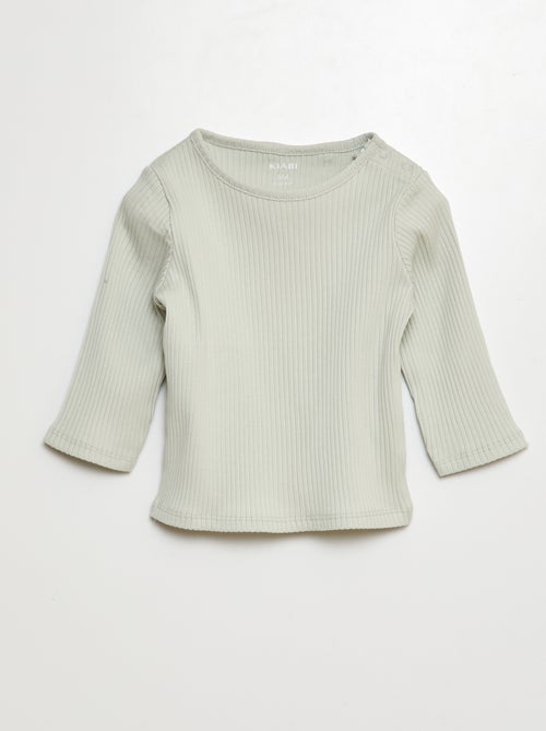 Lot de 2 t-shirts unis côtelés à manches longues - Kiabi