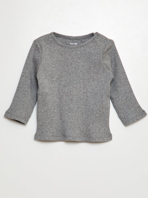 Lot de 2 t-shirts unis côtelés à manches longues - Kiabi