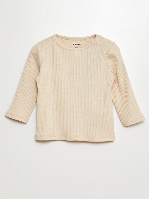 Lot de 2 t-shirts unis côtelés à manches longues - Kiabi