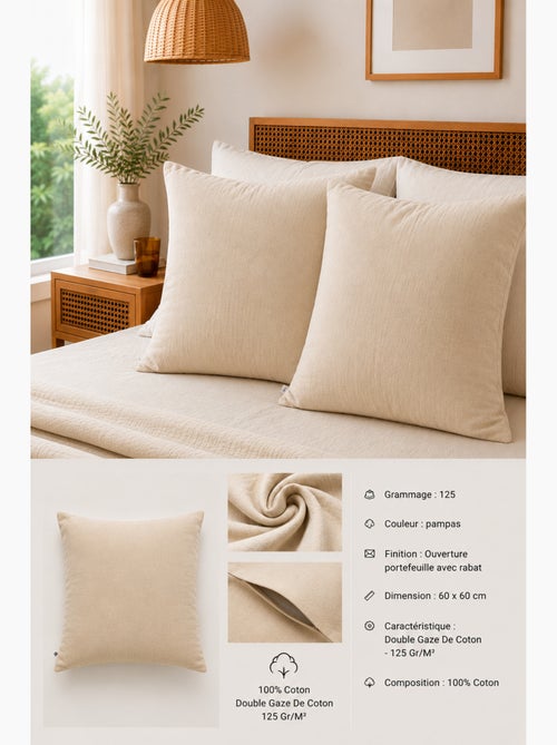 Lot de 2 taies d’oreiller – double gaze de coton – gaïa - Kiabi Lot de 2 taies d’oreiller – double gaze de coton – gaïa - Kiabi