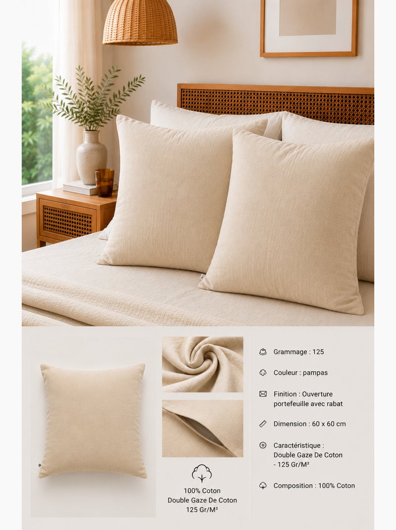 Lot de 2 taies d’oreiller – double gaze de coton – gaïa Beige Pampa - Kiabi