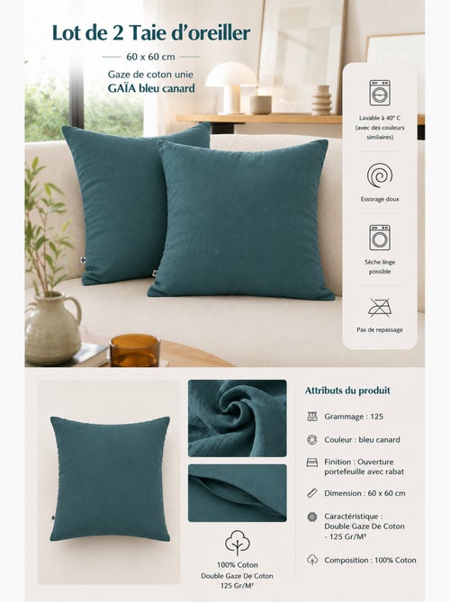 Lot de 2 taies d’oreiller – double gaze de coton – gaïa - Kiabi Lot de 2 taies d’oreiller – double gaze de coton – gaïa - Kiabi