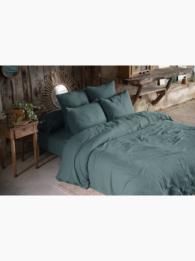 Lot de 2 taies d’oreiller – double gaze de coton – gaïa Bleu canard - Kiabi