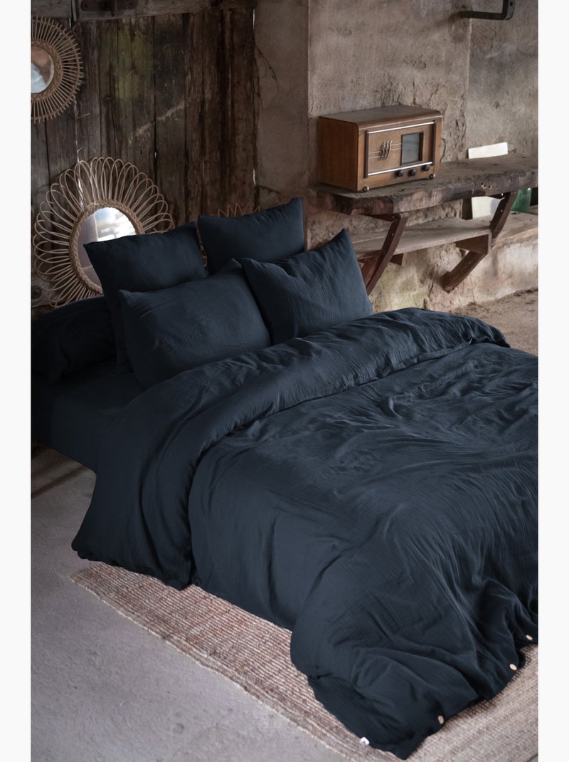 Lot de 2 taies d’oreiller – double gaze de coton – gaïa Bleu nuit - Kiabi