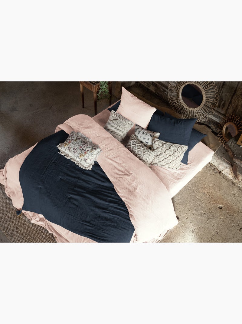 Lot de 2 taies d’oreiller – double gaze de coton – gaïa Bleu nuit - Kiabi