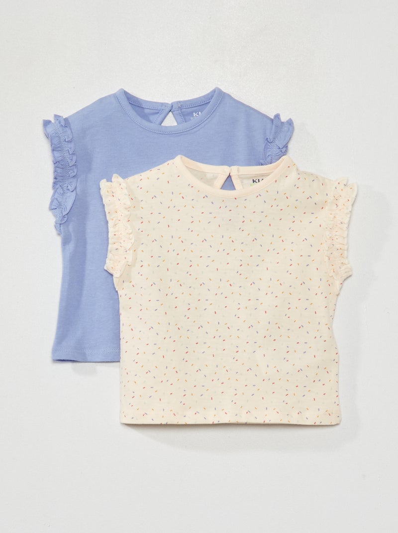 Lot de 2 tee-shirts avec fronces volantées Violet/beige - Kiabi