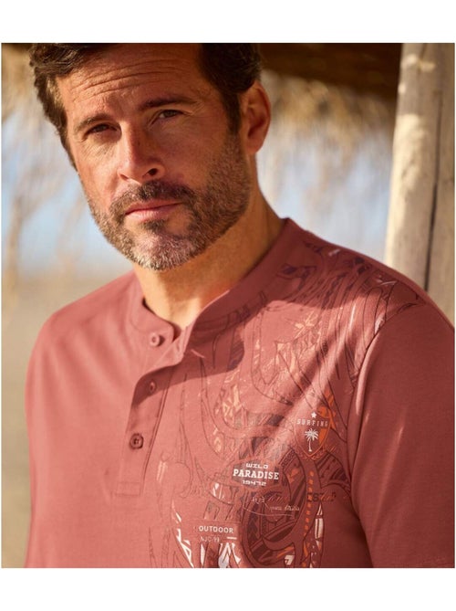 Lot de 2 Tee-Shirts Boutonné Imprimé Tahitien   - ATLAS FOR MEN - Kiabi