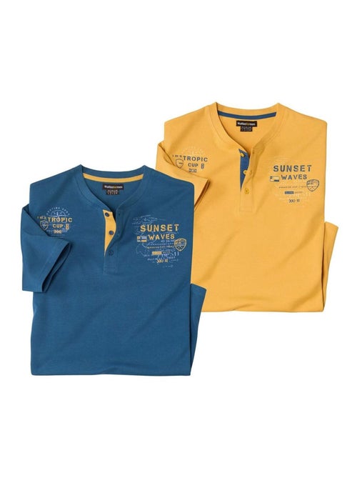 Lot de 2 Tee-Shirts Col Boutonné Tropic Cup   - ATLAS FOR MEN - Kiabi