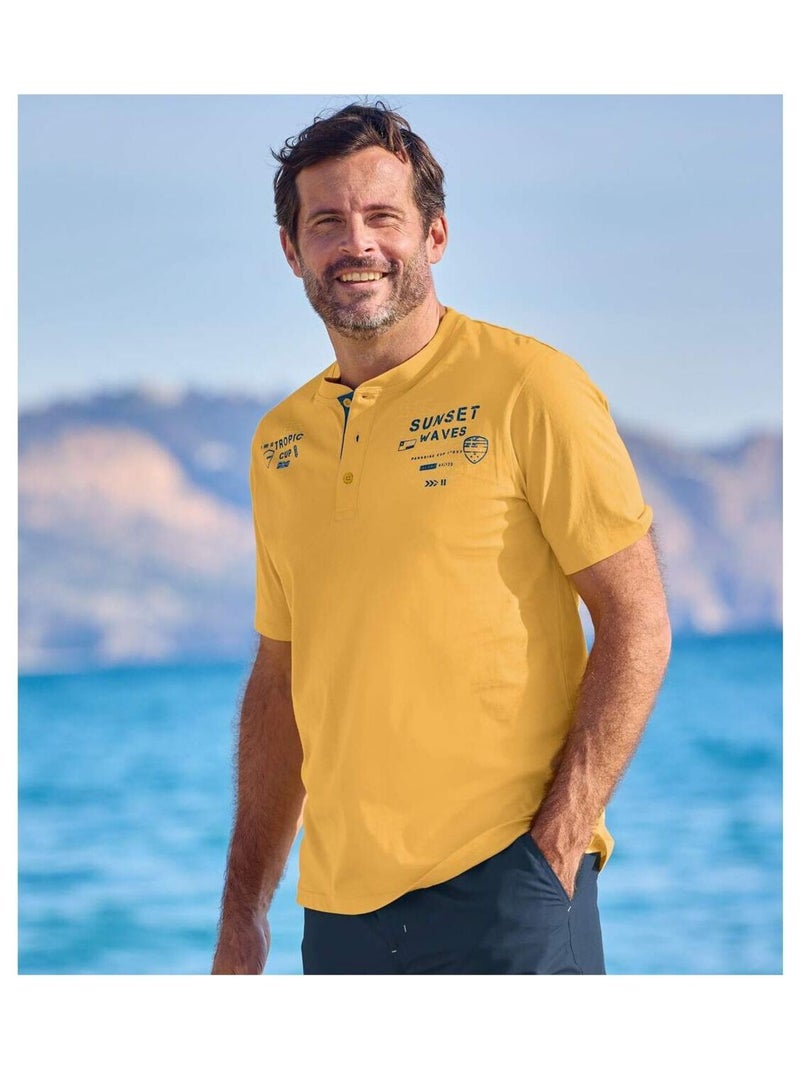 Lot de 2 Tee-Shirts Col Boutonné Tropic Cup   - ATLAS FOR MEN Bleu Jaune - Kiabi