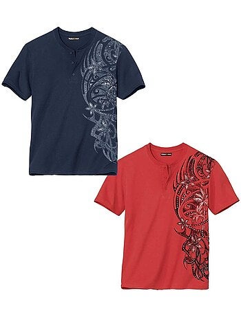 Lot de 2 tee-shirts col tunisien imprimé tahitien - atlas for men