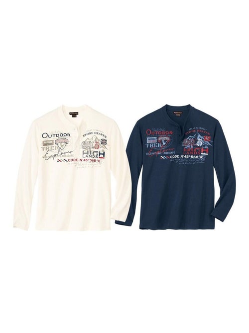 Lot de 2 Tee-Shirts Col Tunisien Outdoor   - ATLAS FOR MEN - Kiabi