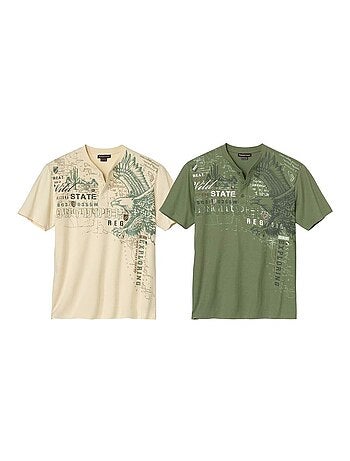 Lot de 2 Tee-Shirts Col Tunisien USA - ATLAS FOR MEN