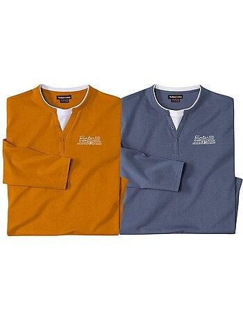 Lot de 2 tee-shirts manches longues col fantaisie - atlas for men