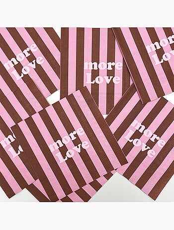 Lot de 20 serviettes en papier more love rayées