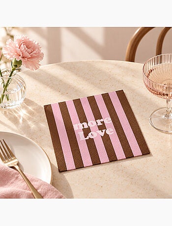 Lot de 20 serviettes en papier more love rayées
