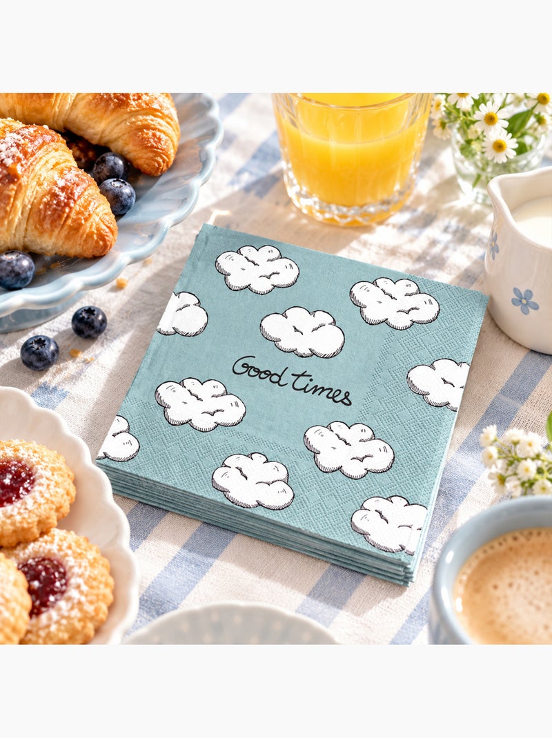 Lot de 20 serviettes en papier motif nuages Bleu - Kiabi