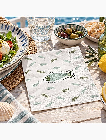 Lot de 20 serviettes en papier motif poisson