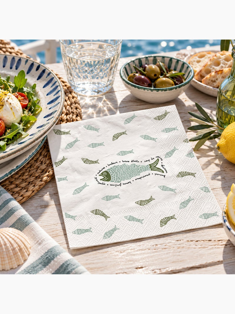 Lot de 20 serviettes en papier motif poisson Bleu - Kiabi