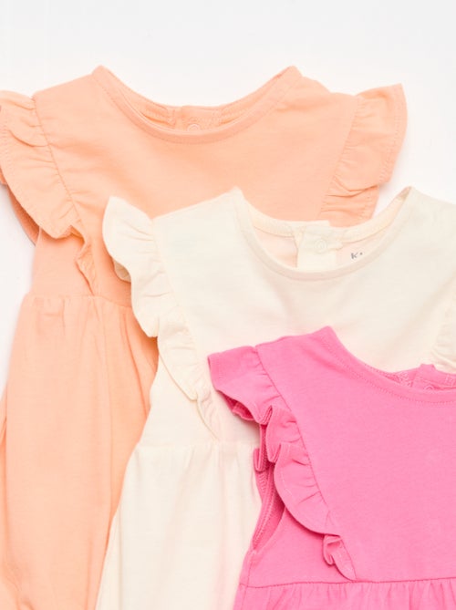 Lot de 3 barboteuses unies et volantées - Kiabi