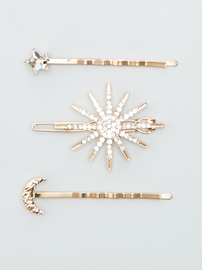 Lot de 3 barrettes dorées avec strass Doré - Kiabi