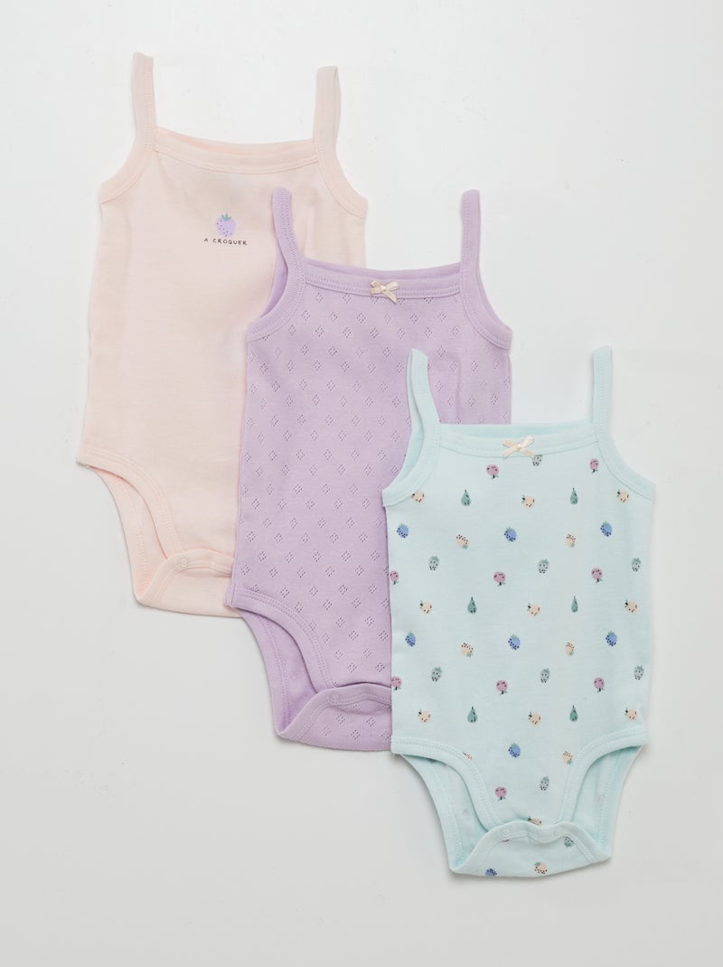 Lot de 3 bodies à fines bretelles Violet/rose/bleu - Kiabi