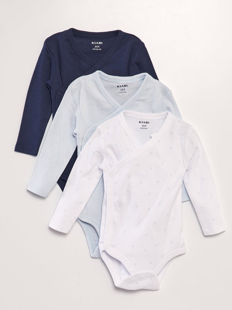 Lot de 3 bodies à forme croisées Bleu marine/blanc - Kiabi