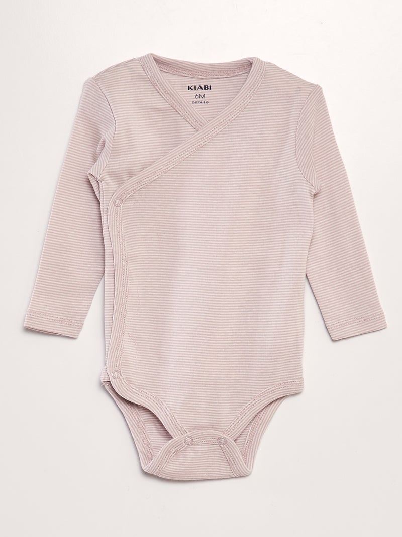 Lot de 3 bodies à forme croisées Rose/blanc - Kiabi