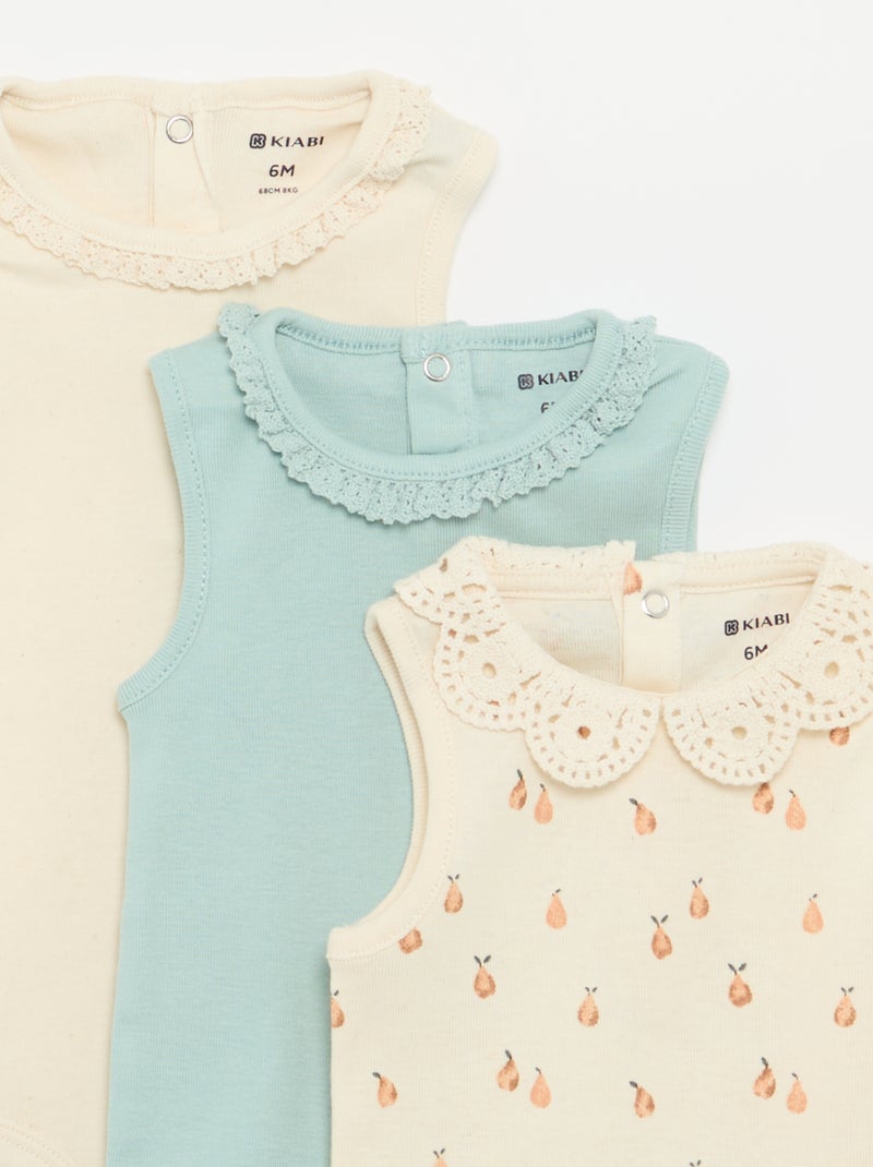 Lot de 3 bodies avec encolure rondes avec borderies Beige - Kiabi