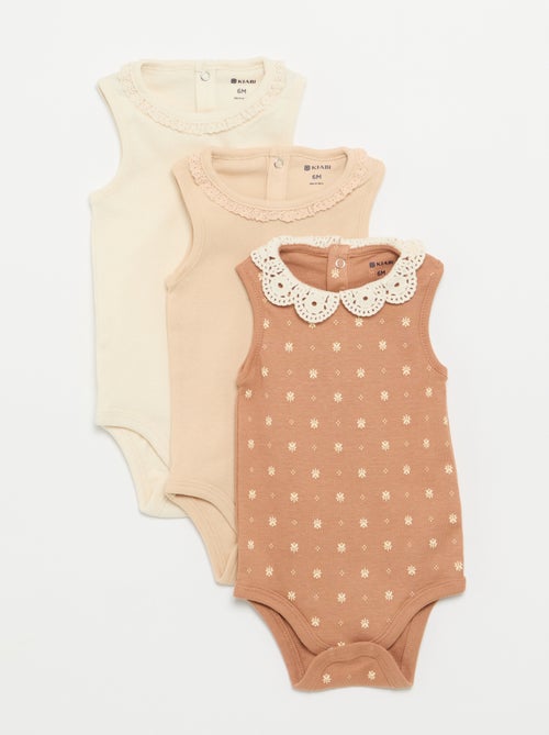 Lot de 3 bodies avec encolure rondes avec borderies - Kiabi