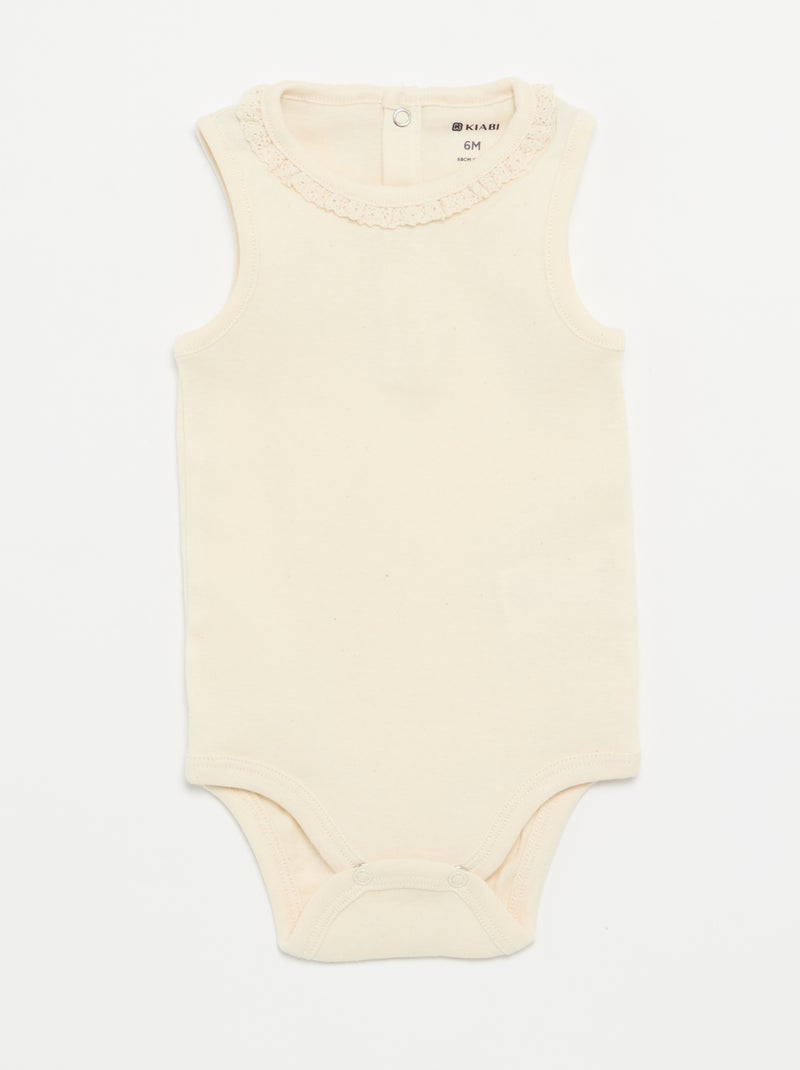Lot de 3 bodies avec encolure rondes avec borderies Beige - Kiabi