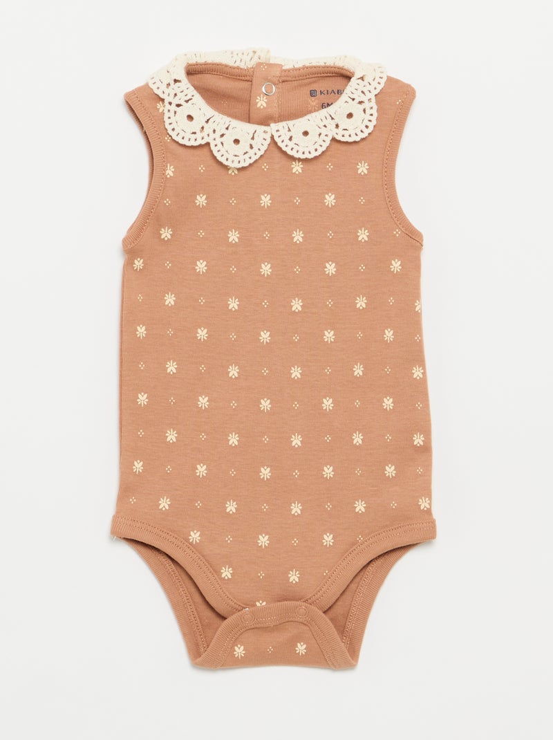 Lot de 3 bodies avec encolure rondes avec borderies Beige - Kiabi