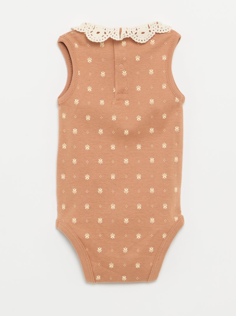 Lot de 3 bodies avec encolure rondes avec borderies Beige - Kiabi