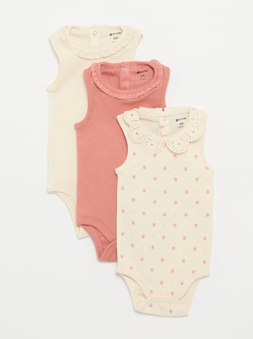Lot de 3 bodies avec encolure rondes avec borderies - Kiabi
