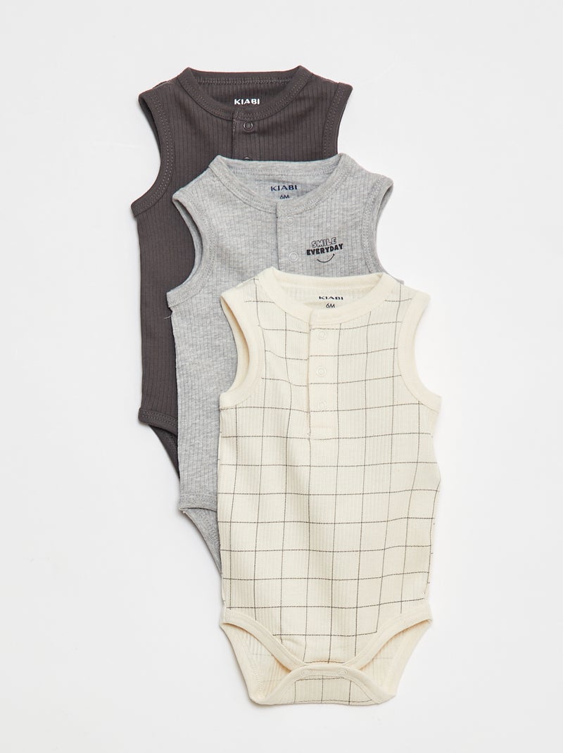 Lot de 3 bodies côtelés sans manches Beige - Kiabi