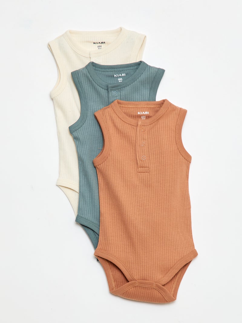 Lot de 3 bodies côtelés sans manches Bleu - Kiabi